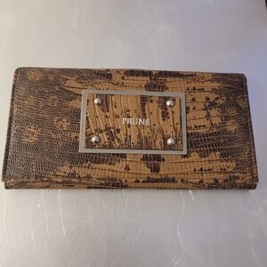 NWT Prune Leather Long Wallet Toffee Color Snakeskin 7.25" X 3.75"